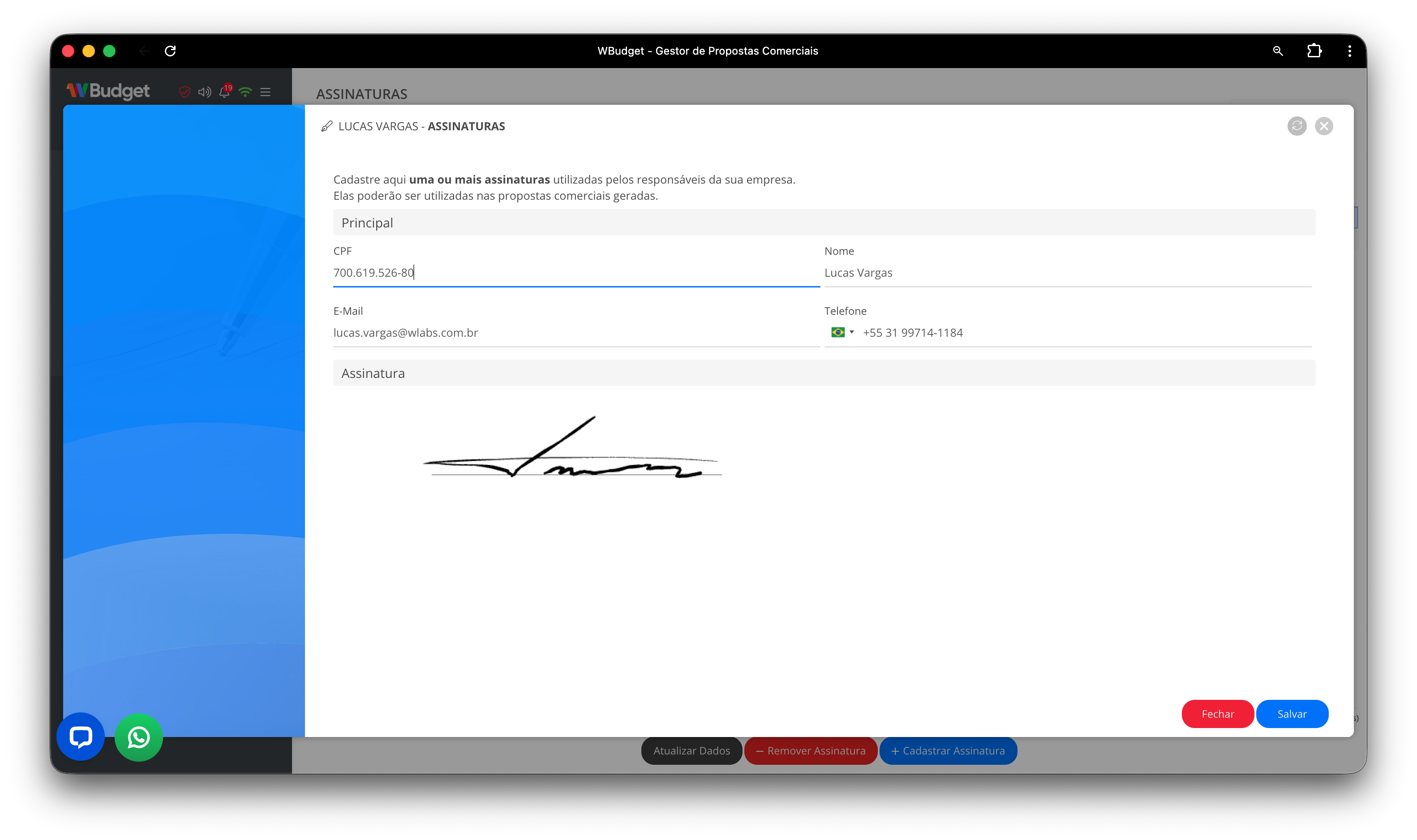 Tela de cadastro e edição de assinatura