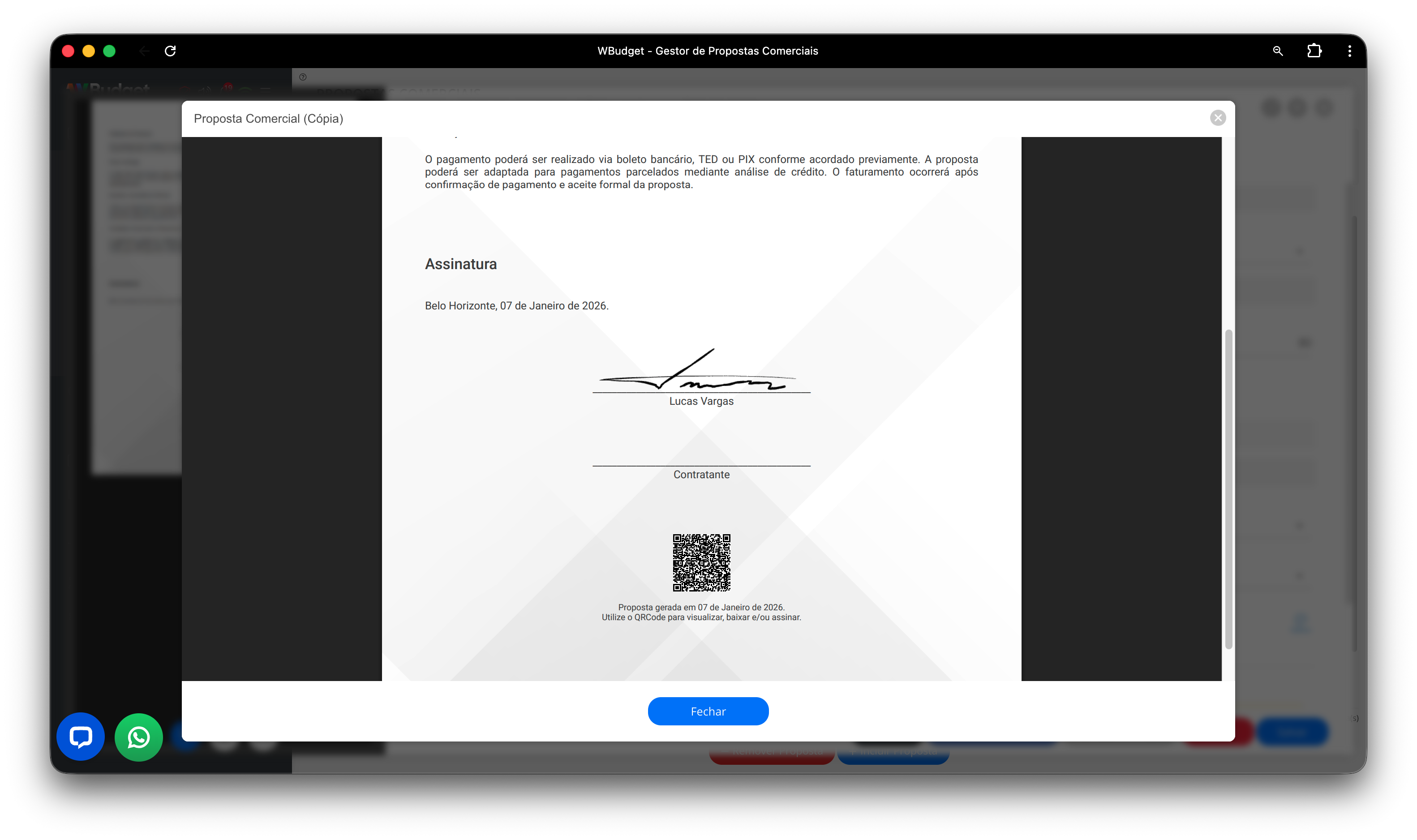 Exemplo de assinatura exibida na proposta