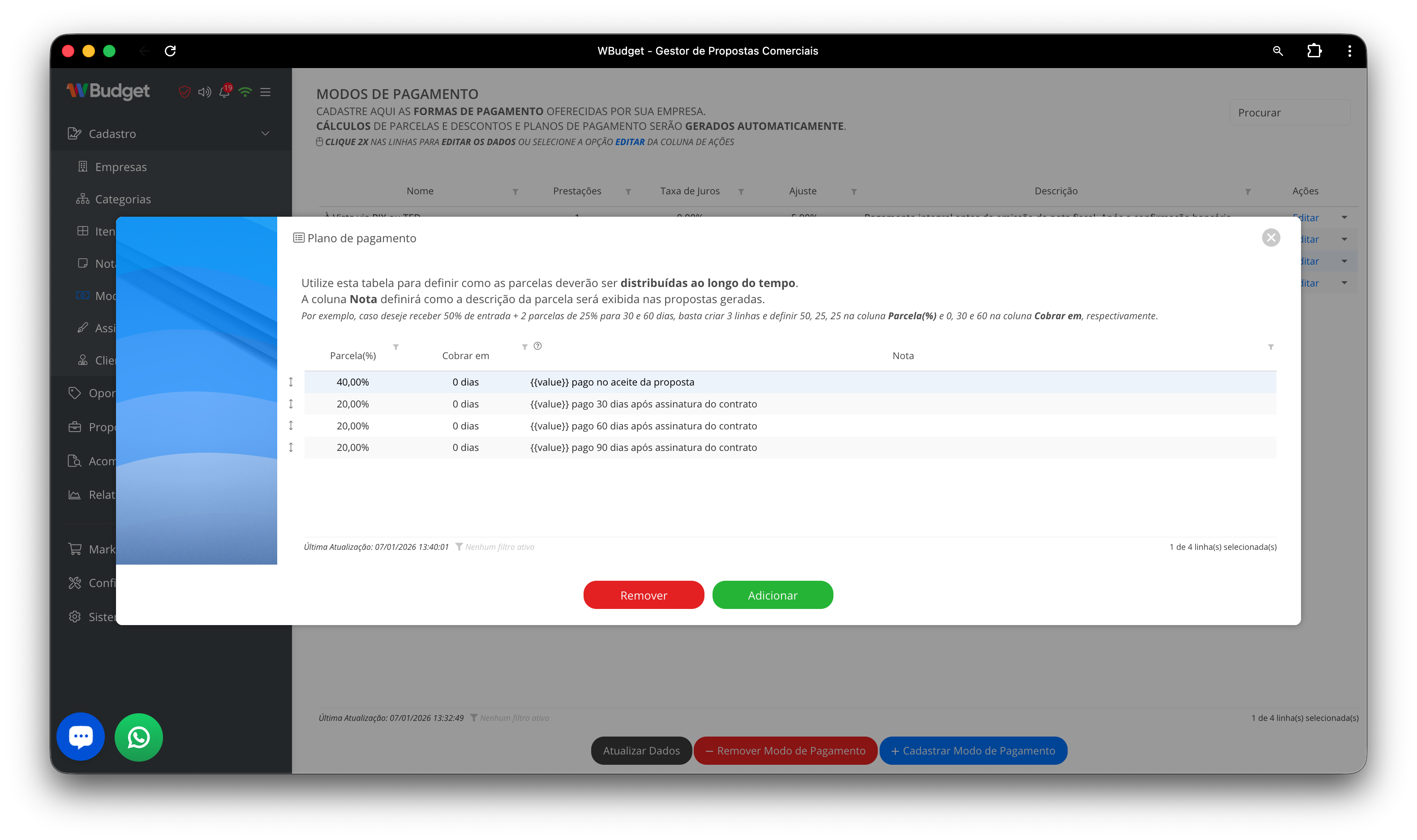 Configuração do plano de pagamento