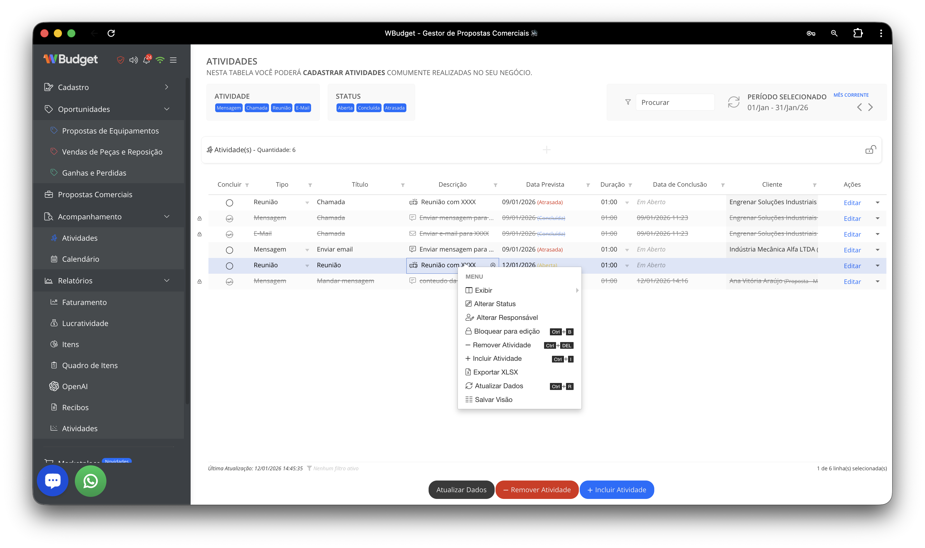Visão geral das atividades