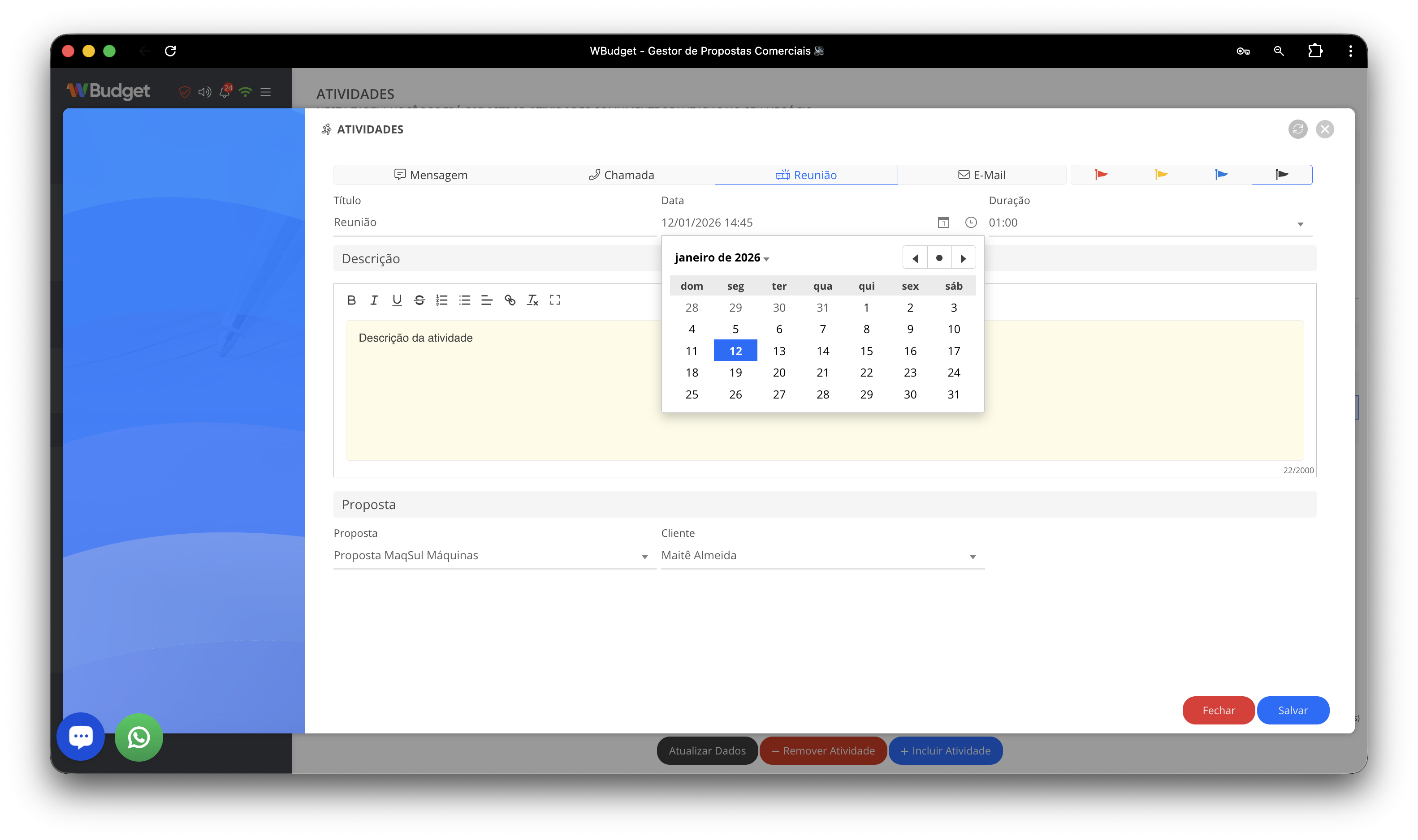 Edição manual de atividade