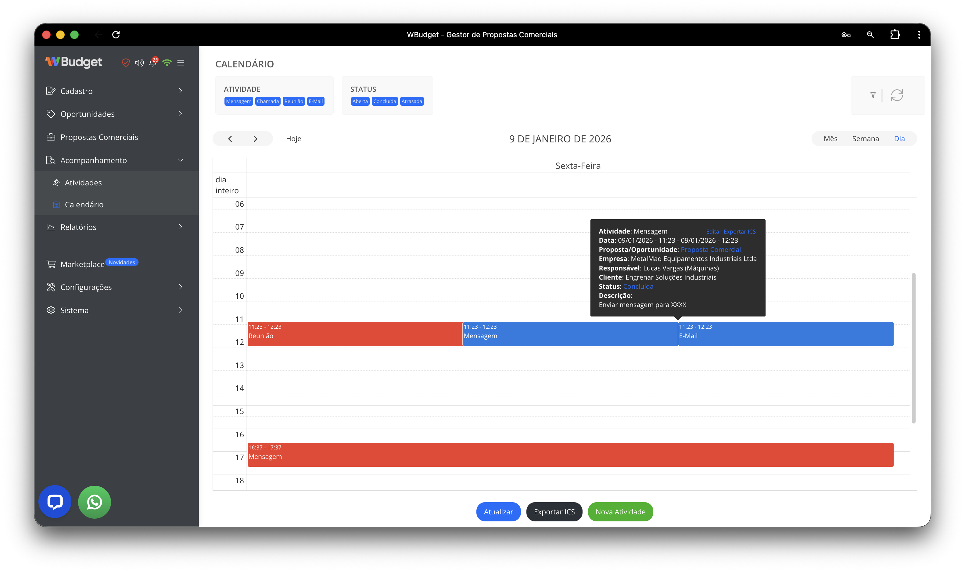 Calendário - Visão Dia