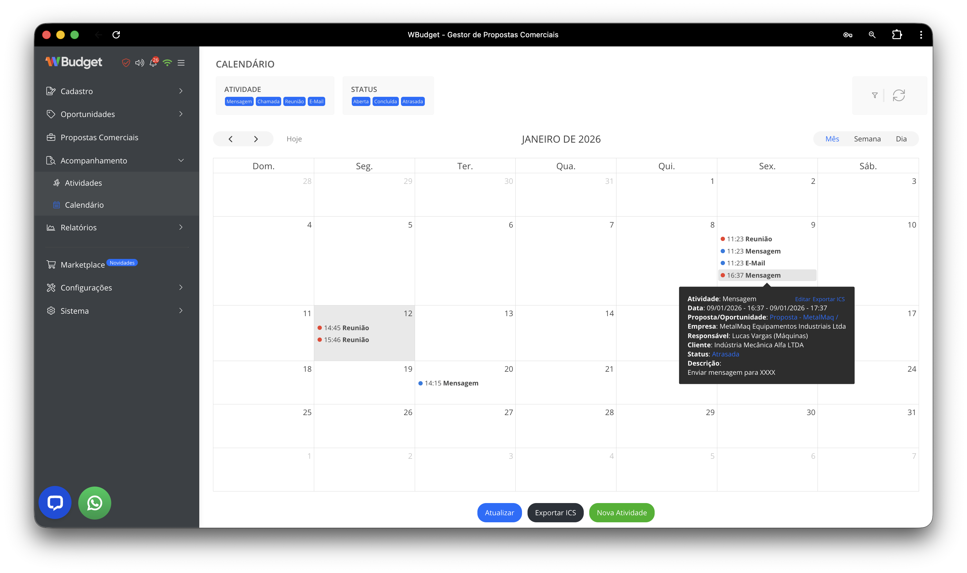 Calendário - Visão Mês