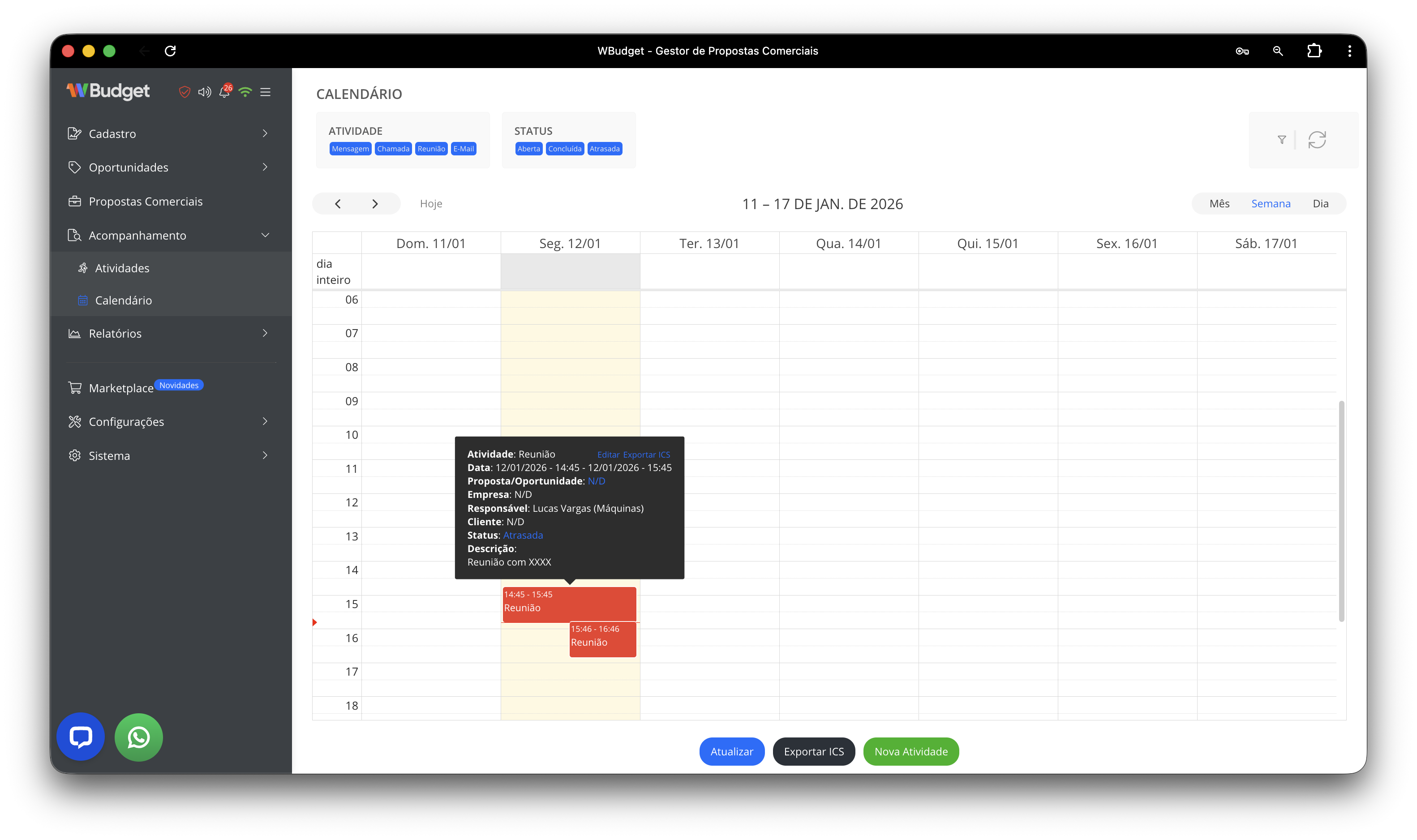 Calendário - Visão Semana