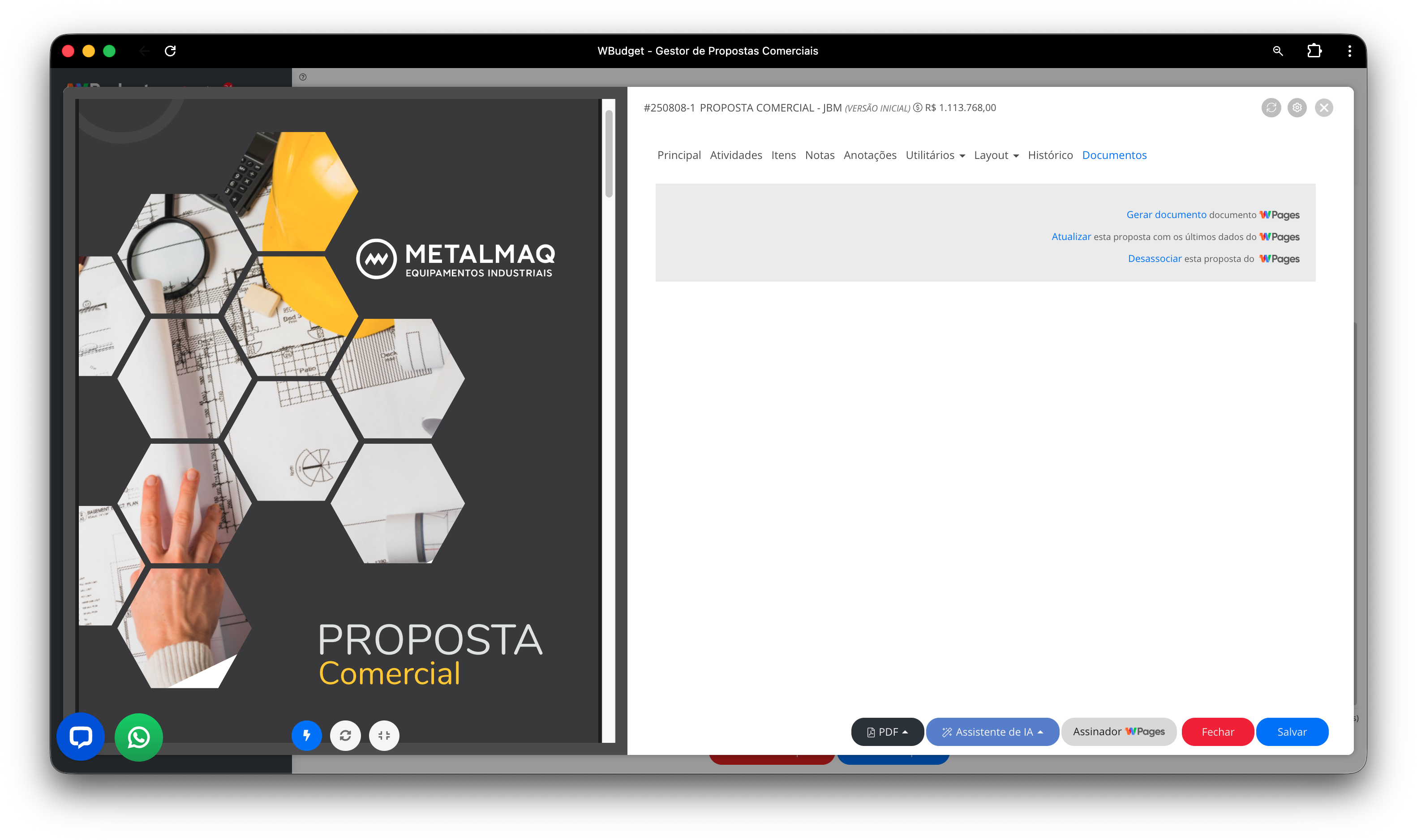 Aba Documentos do Editor de Propostas
