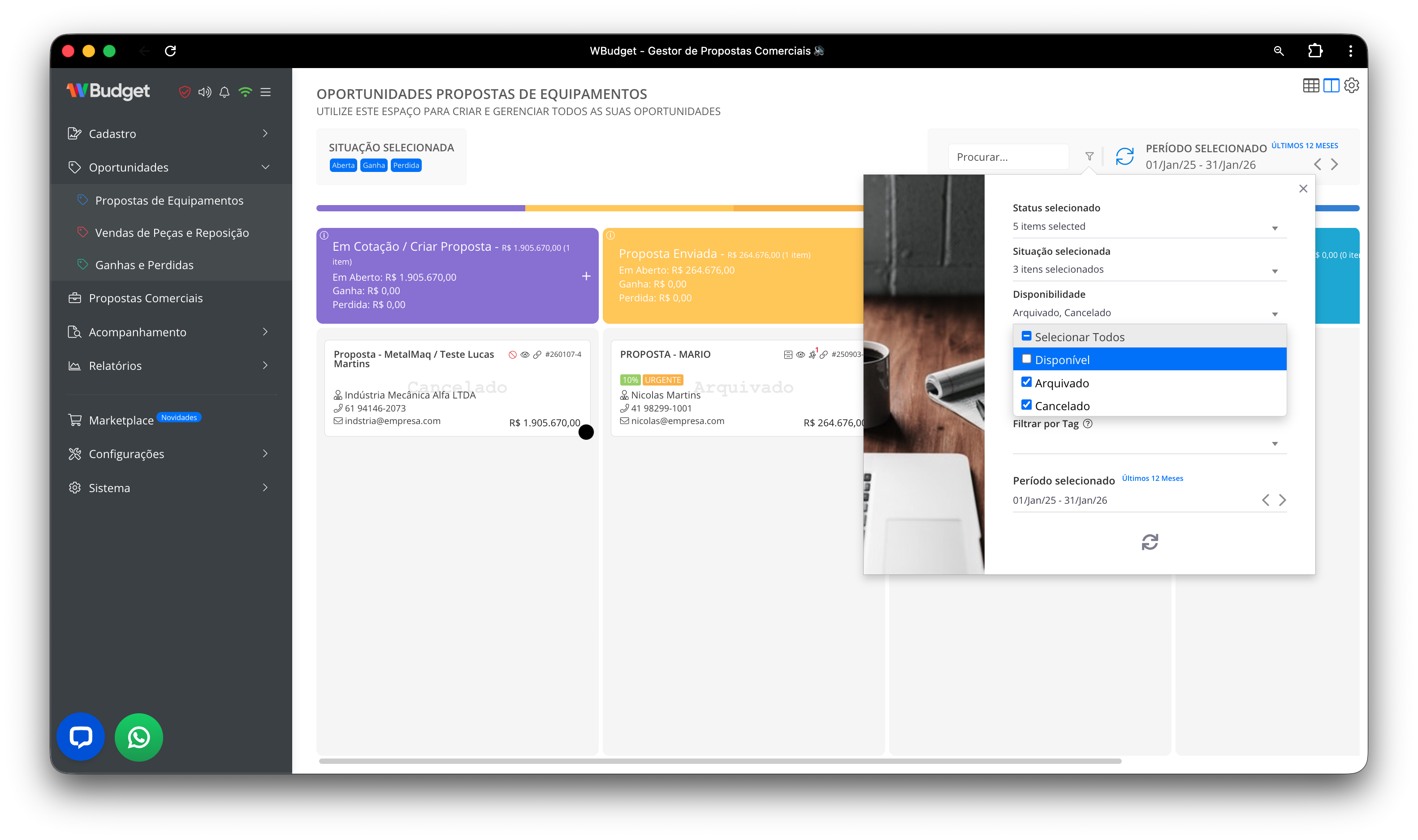 Filtros de disponibilidade