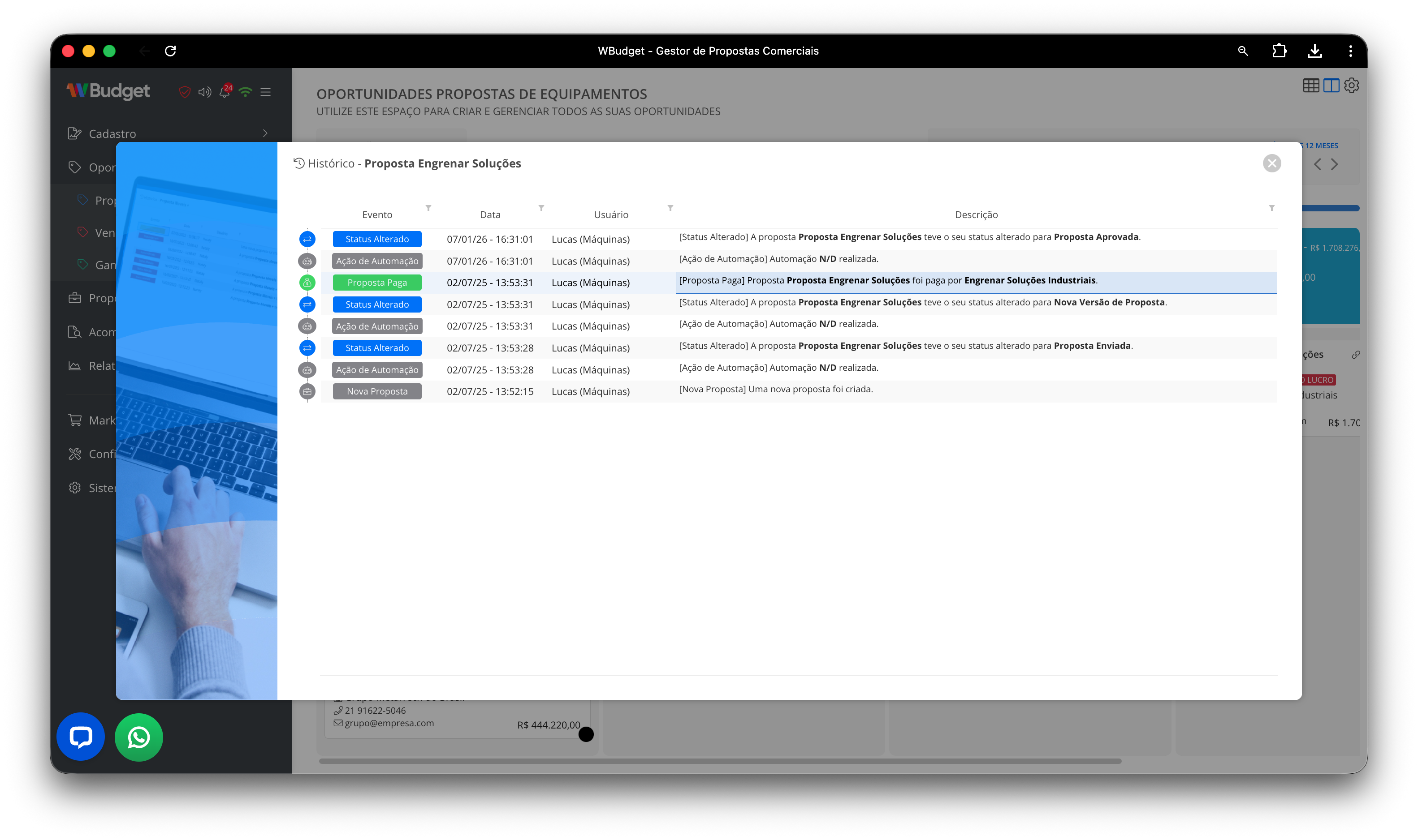 Histórico da oportunidade