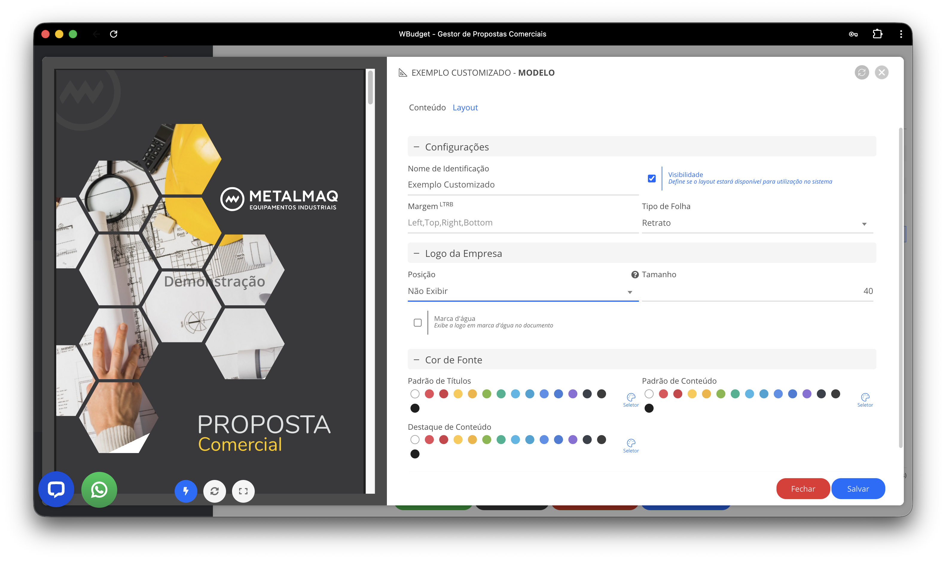 Layout do modelo – fonte e rodapé