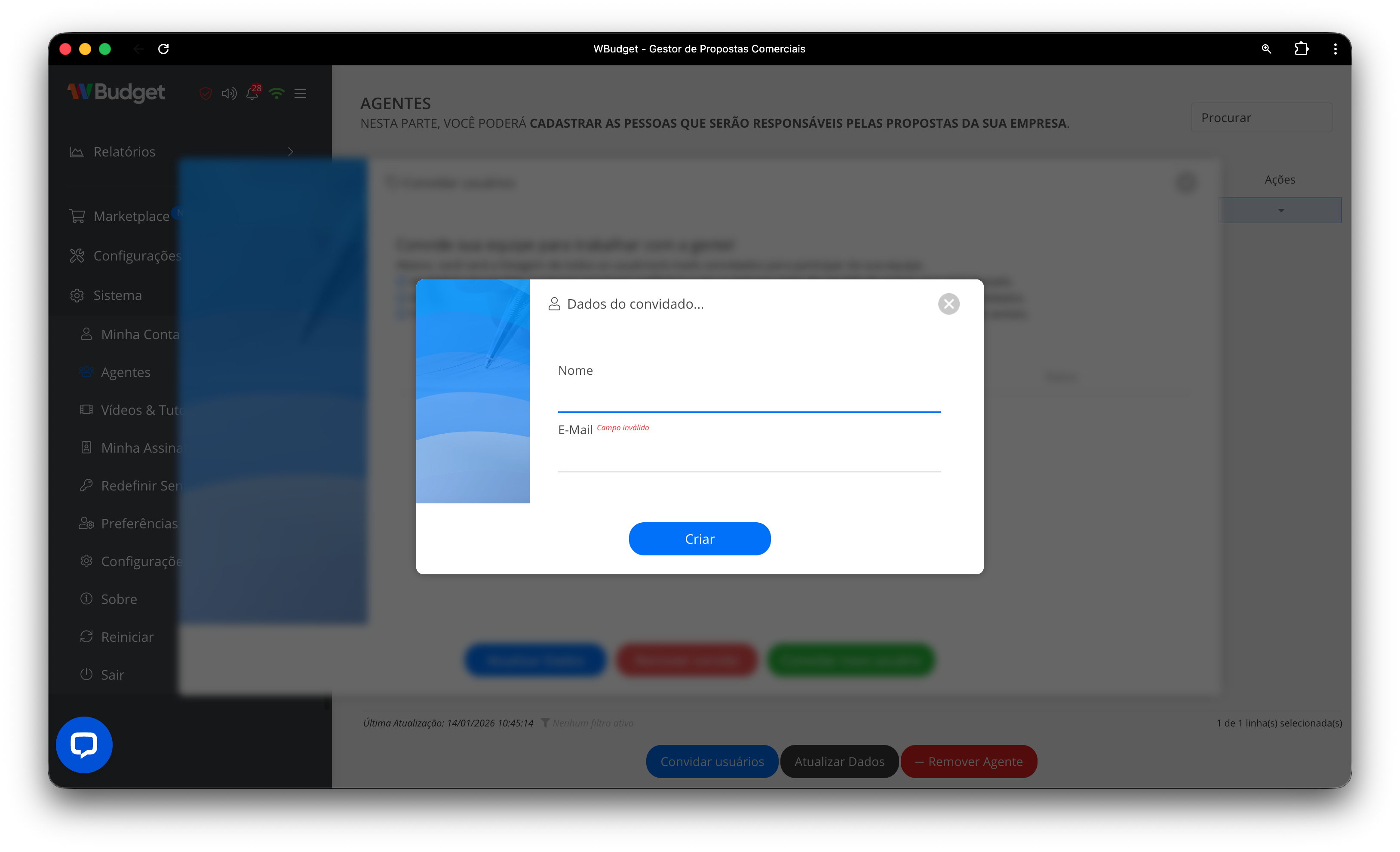 Criar convite de agente