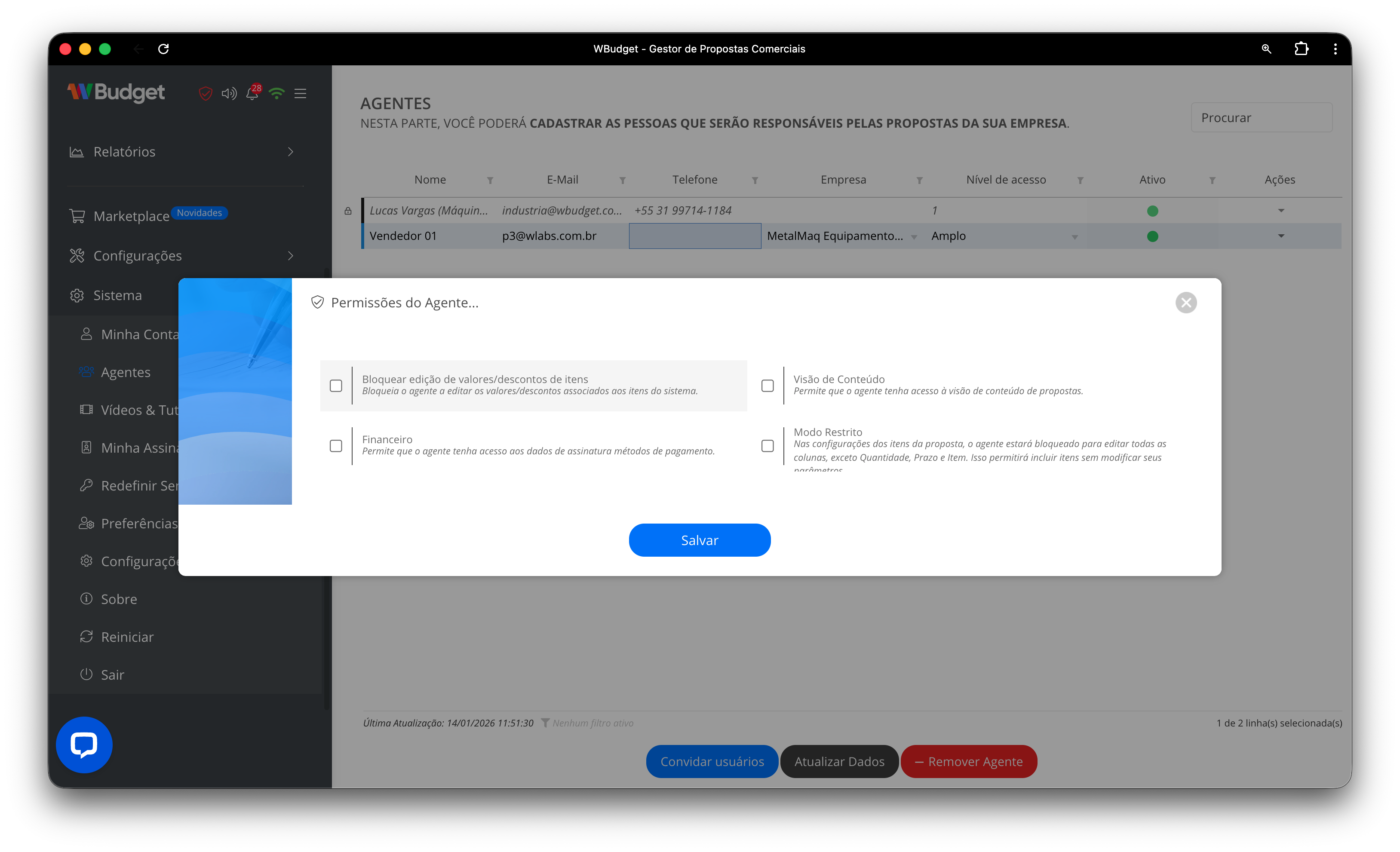 Permissões do agente