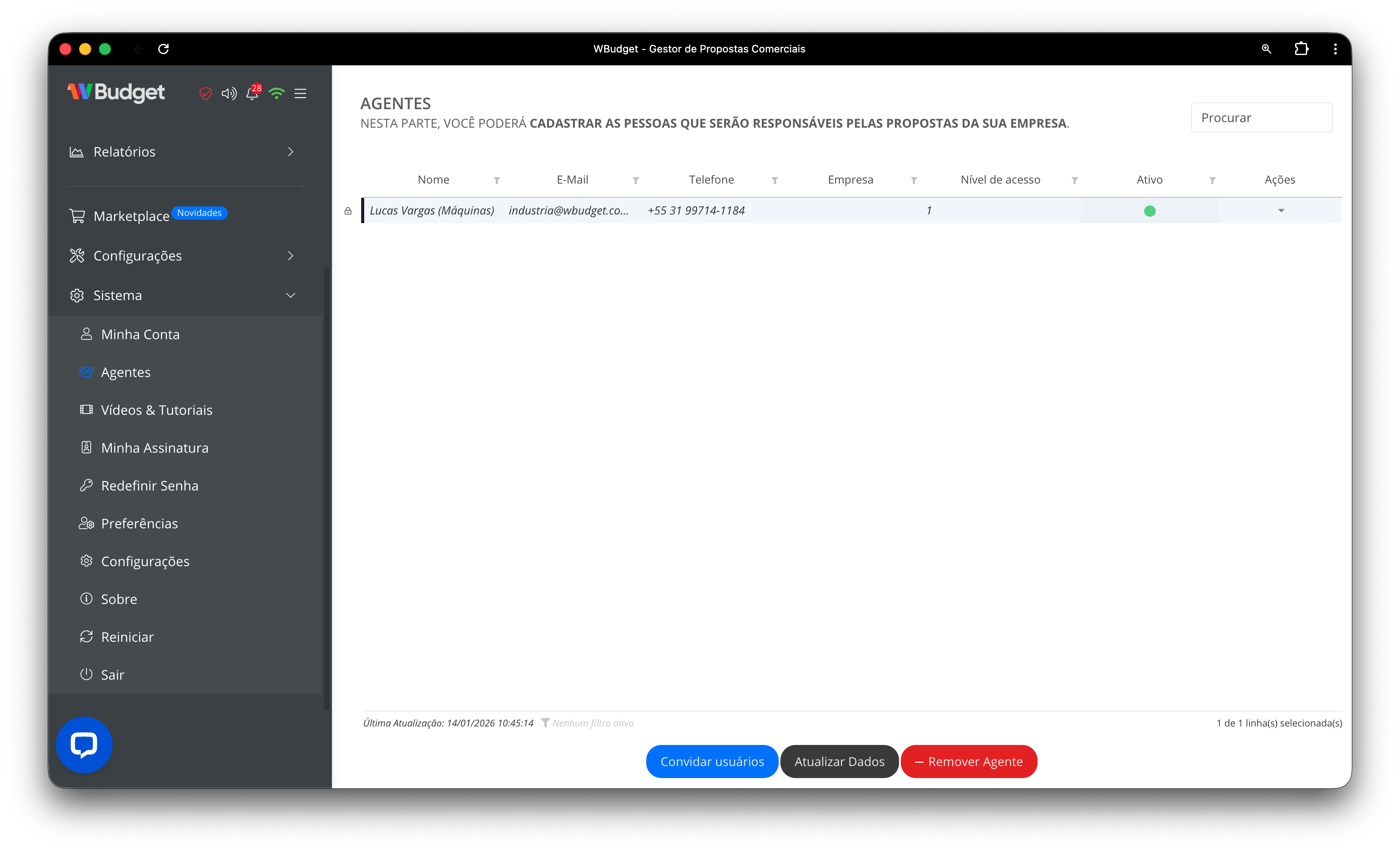 Visão geral da tabela de agentes