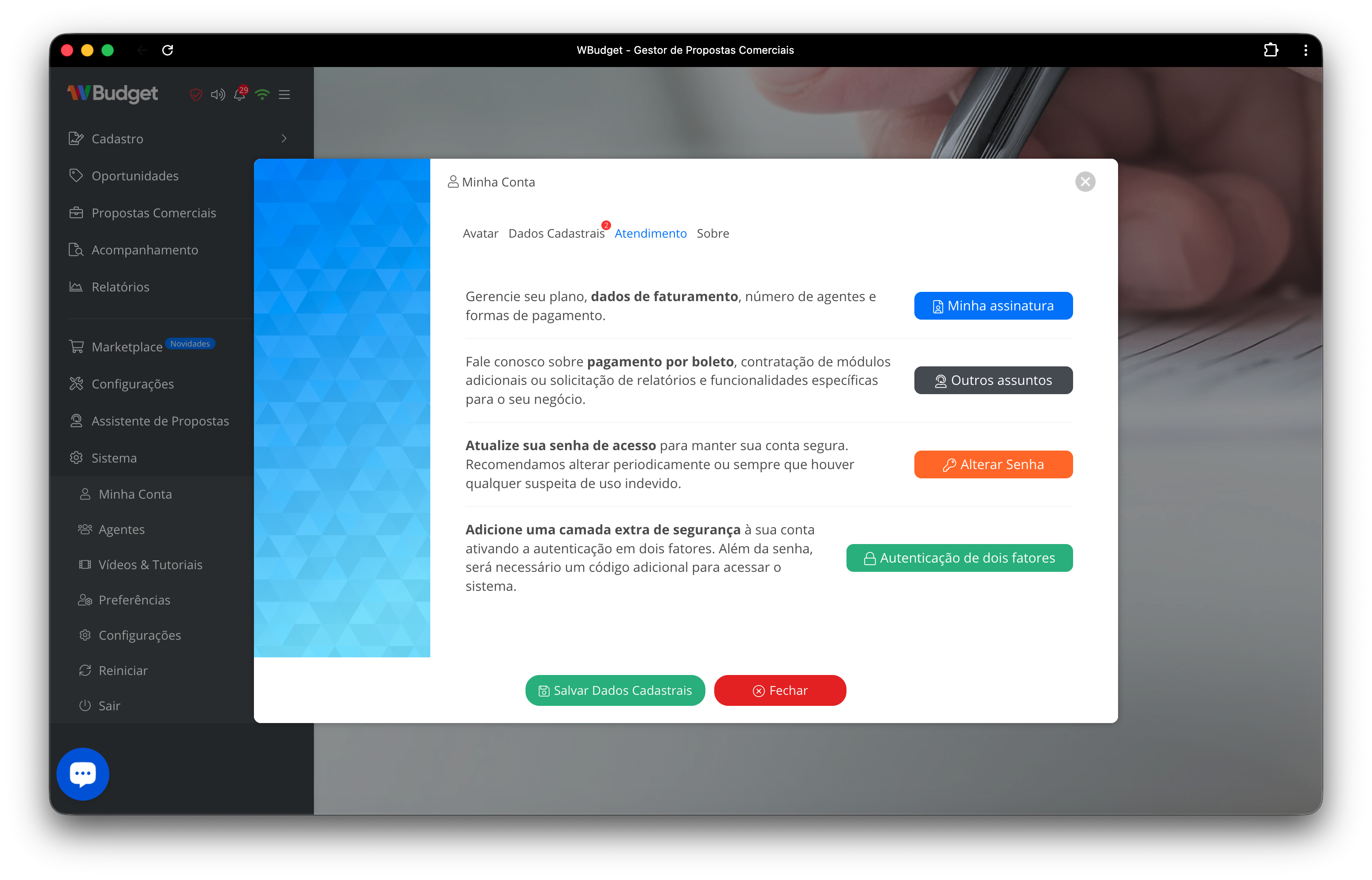 Opções da Aba Atendimento
