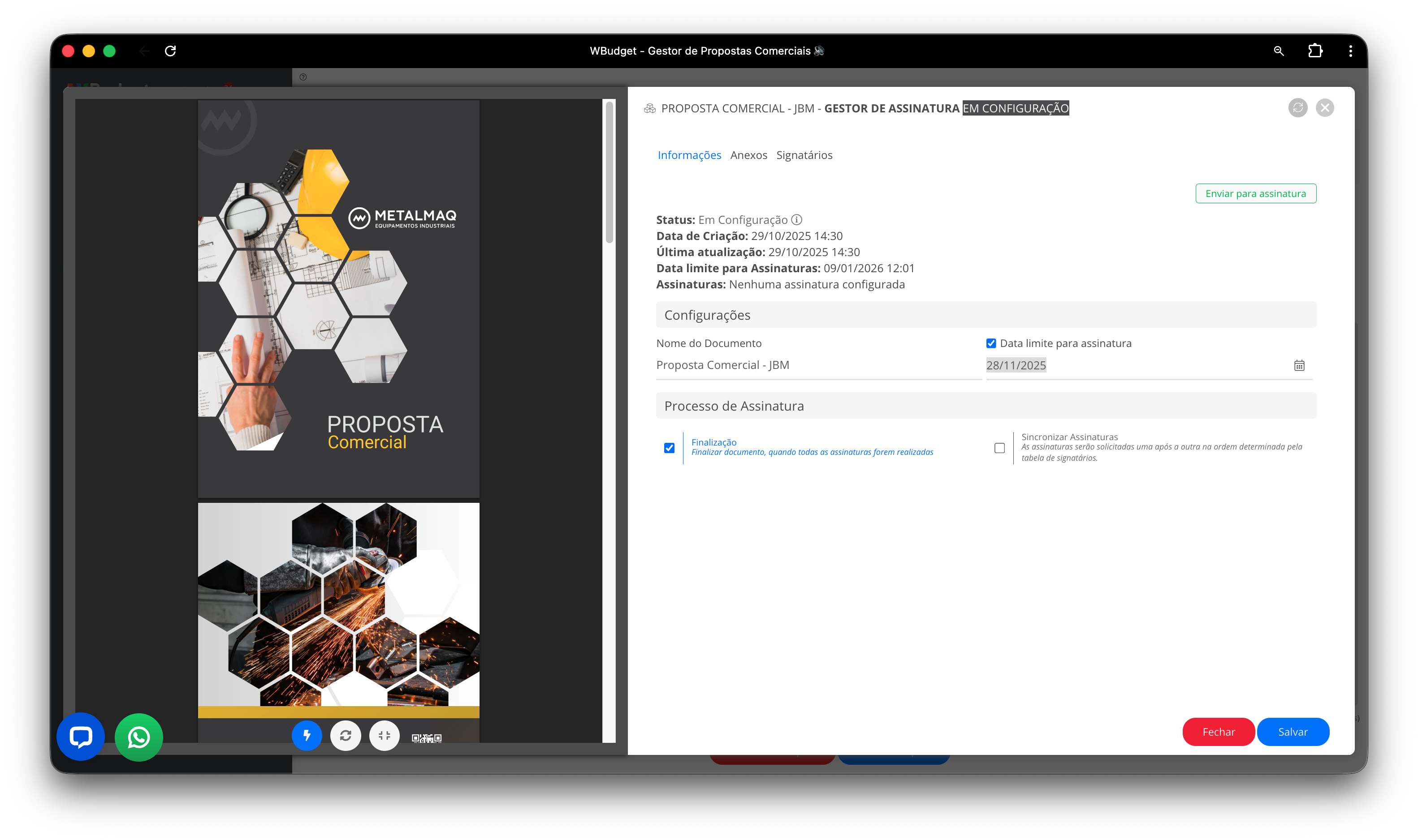 Assinador WPages integrado ao WBudget