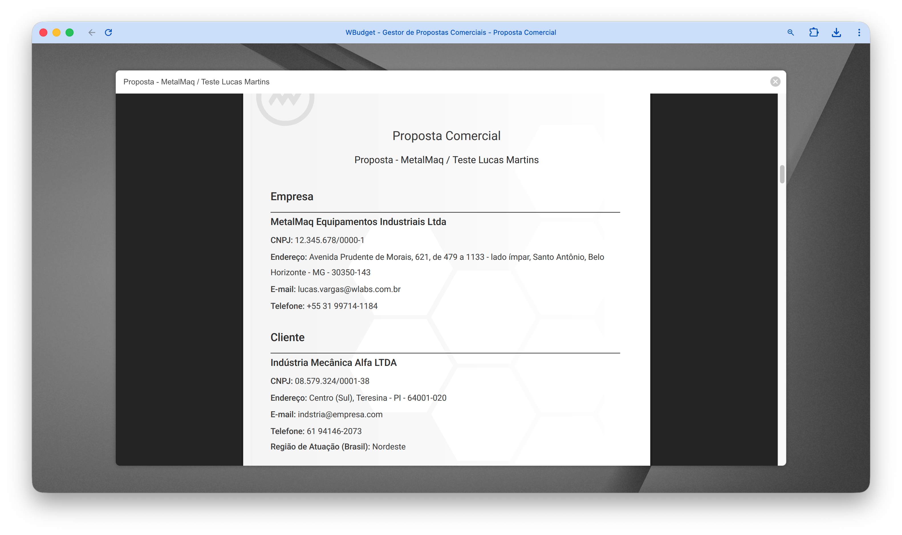 Visualização da proposta pelo link