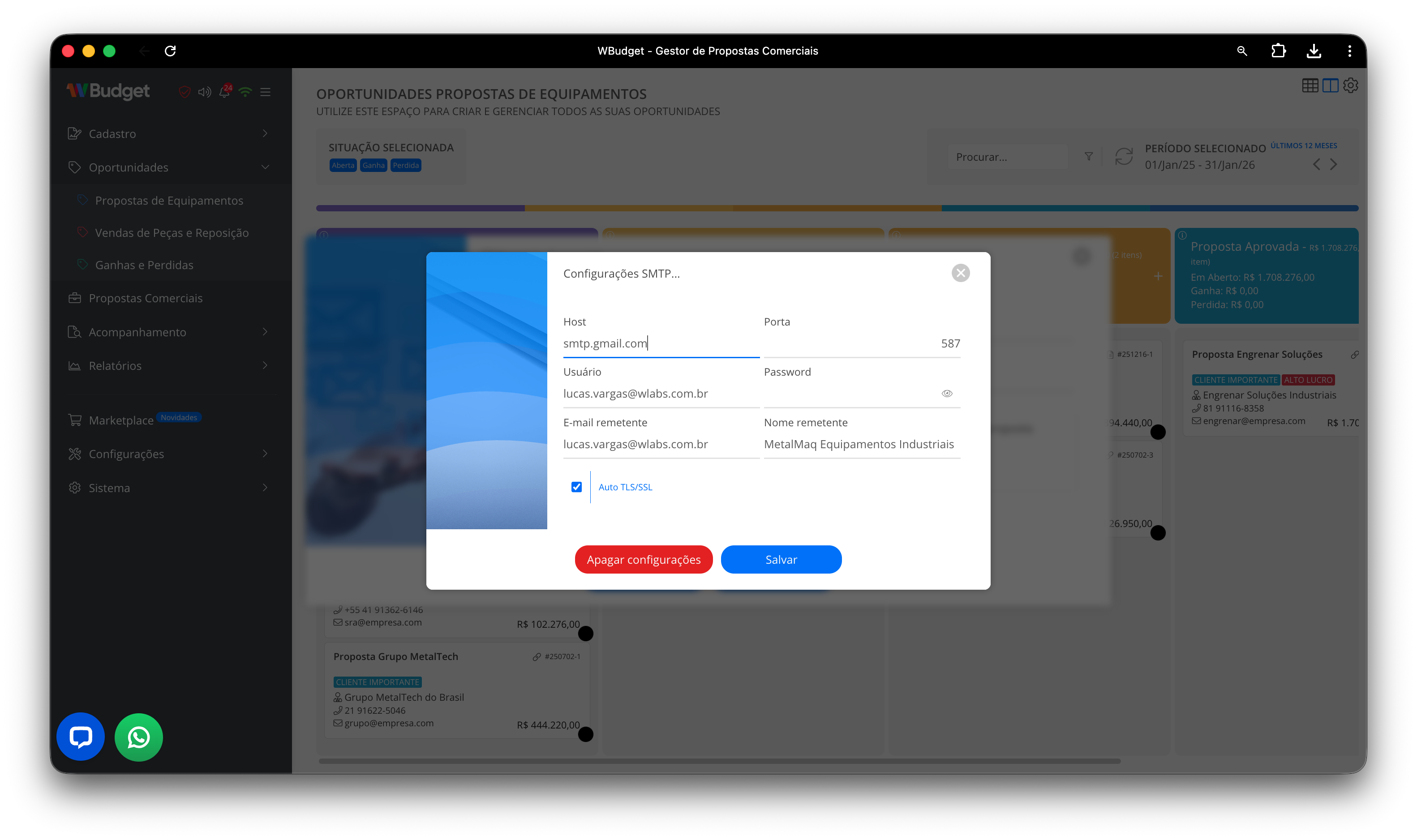 Configurações SMTP