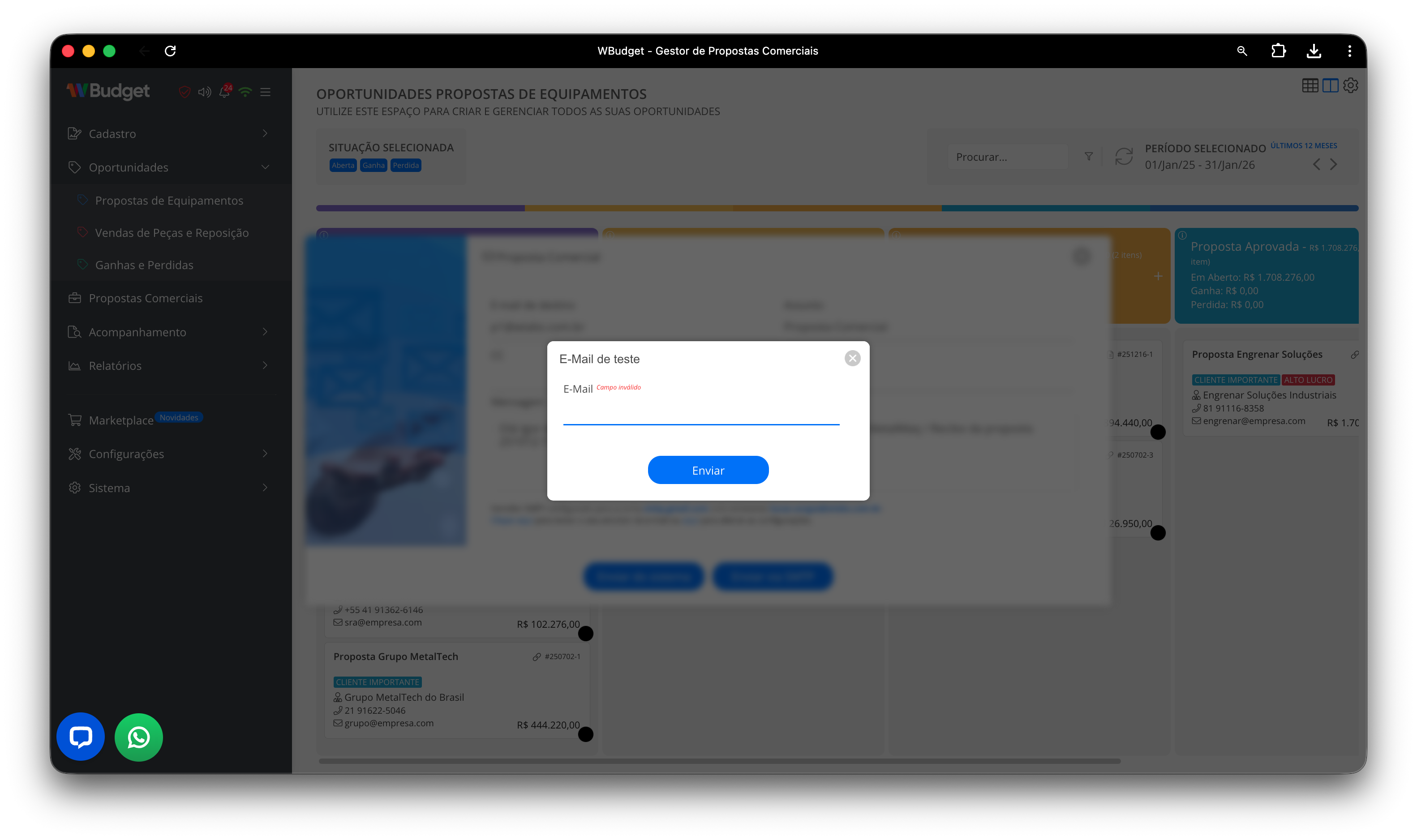 Envio de e-mail de teste