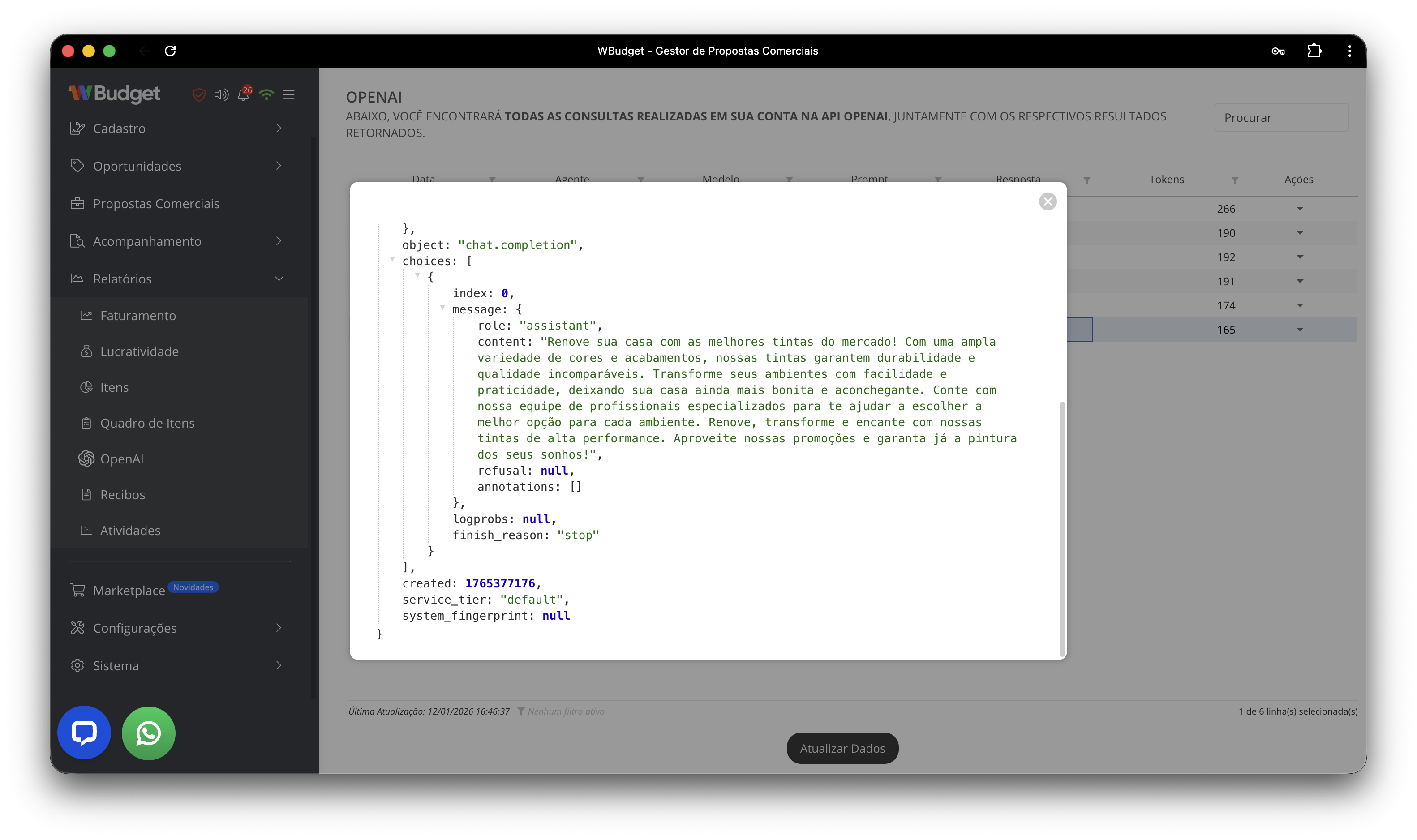Detalhe da resposta OpenAI