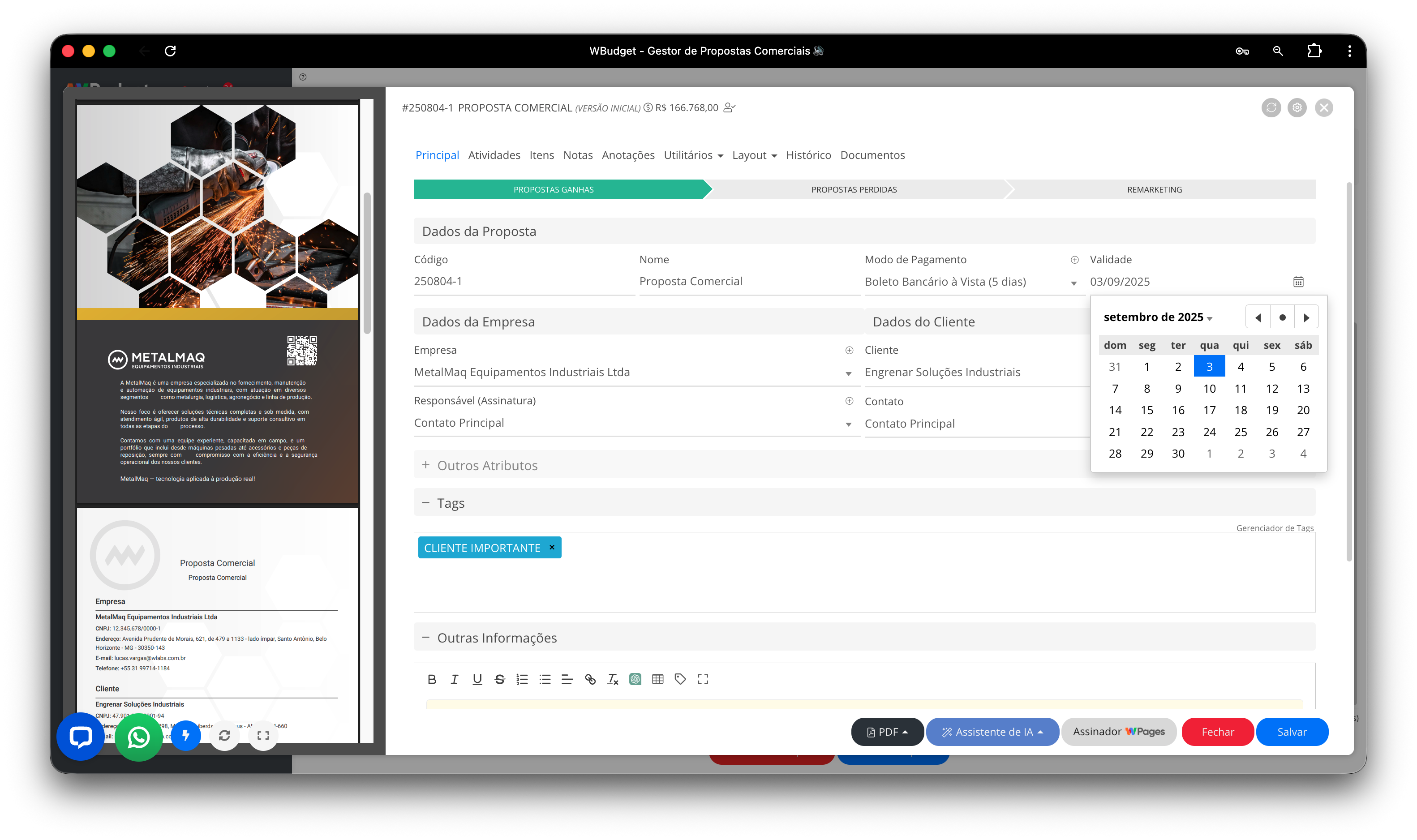 Aba Principal do Editor de Propostas