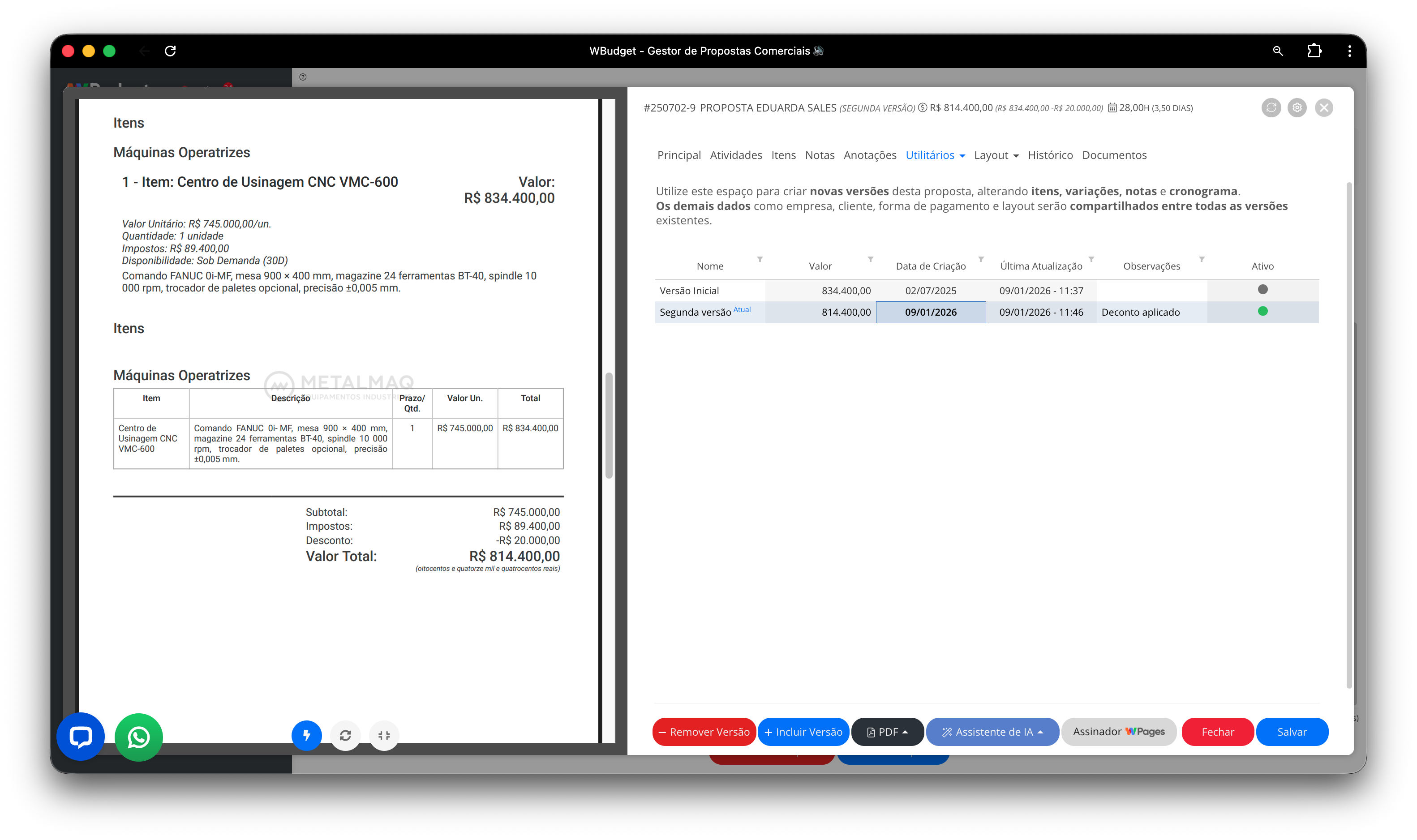 Versões da Proposta