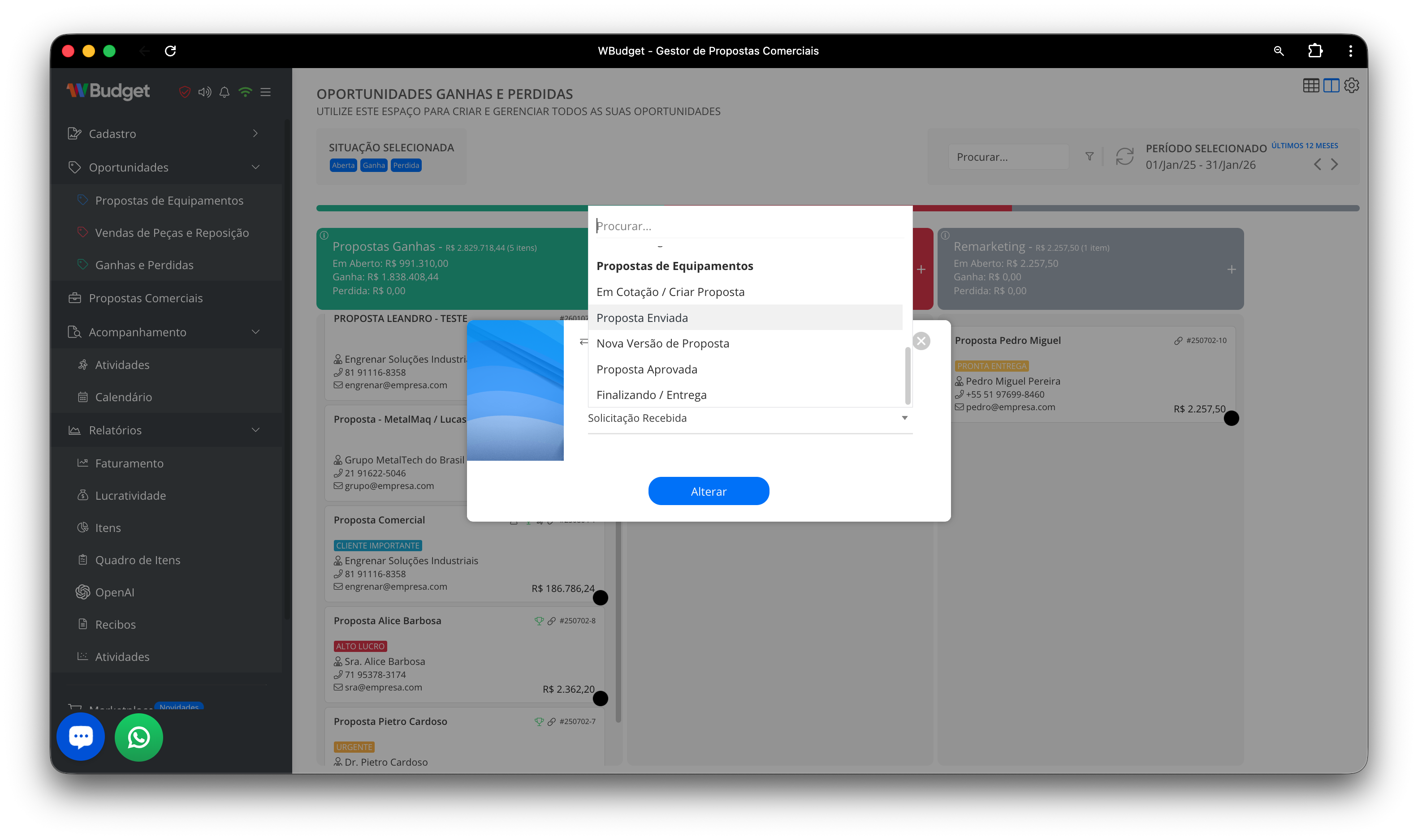 Alterar status da oportunidade