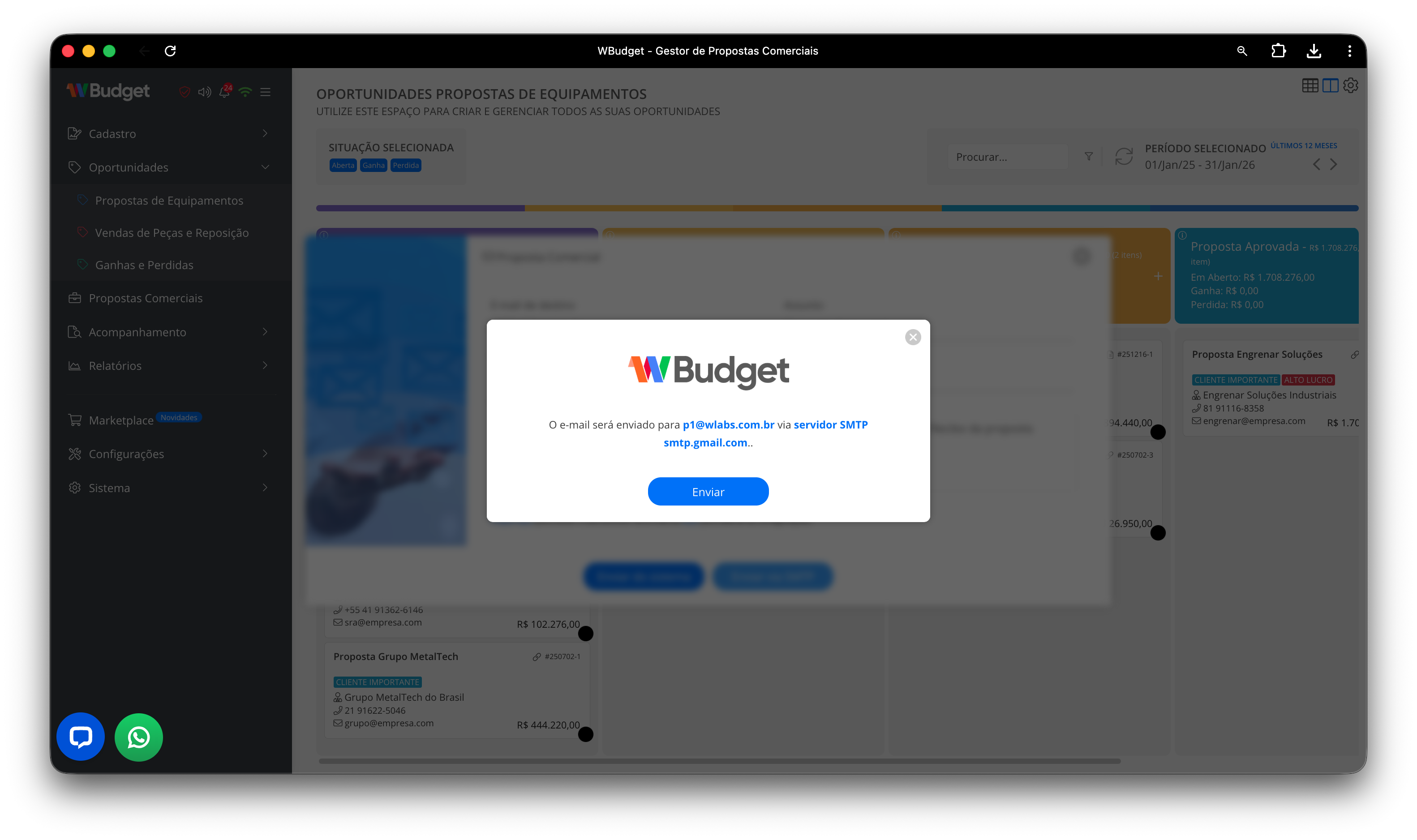 Envio via e-mail corporativo configurado