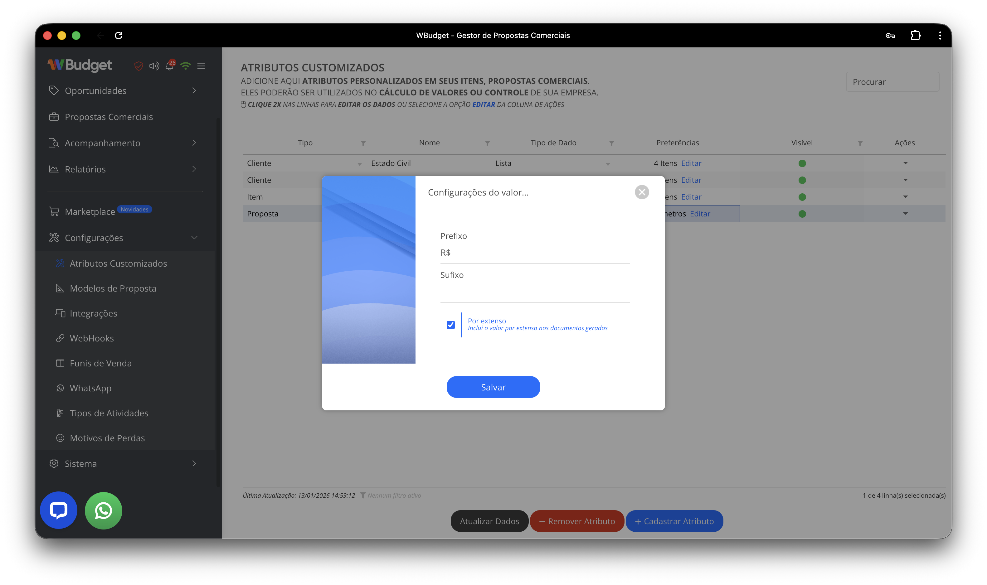 Configuração de valor numérico