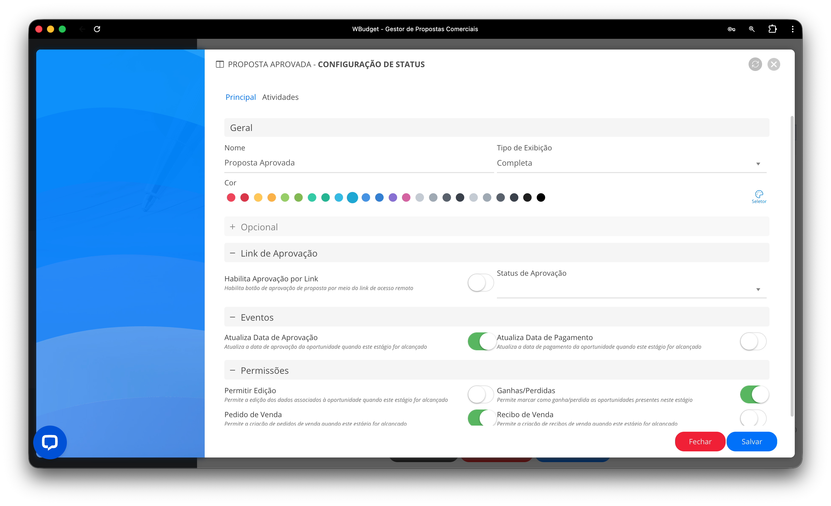 Edição de estágio – Aba Principal