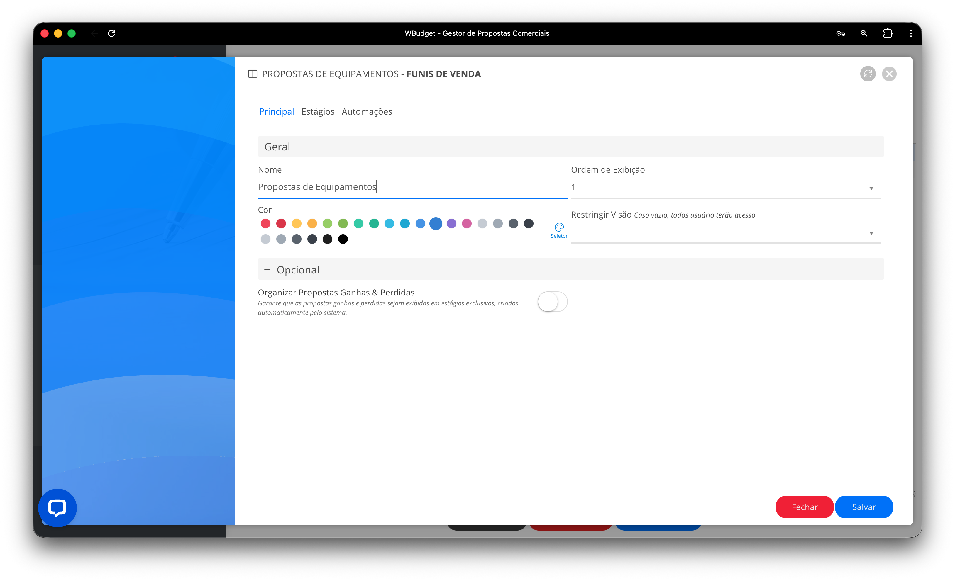 Edição do funil – Aba Principal