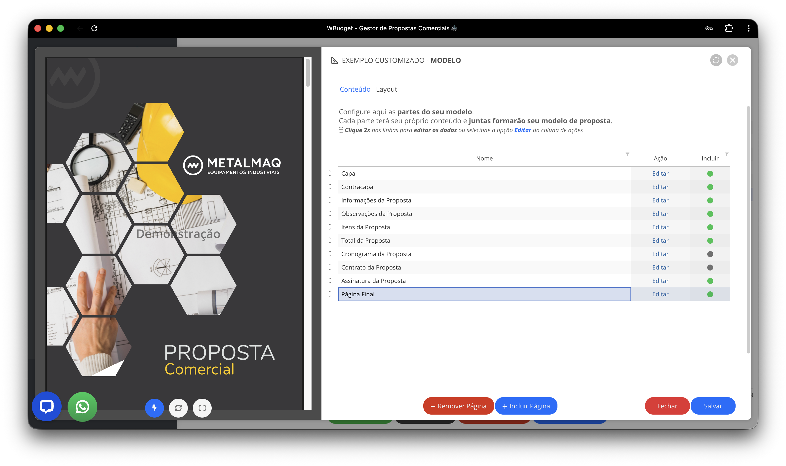 Edição do conteúdo do modelo