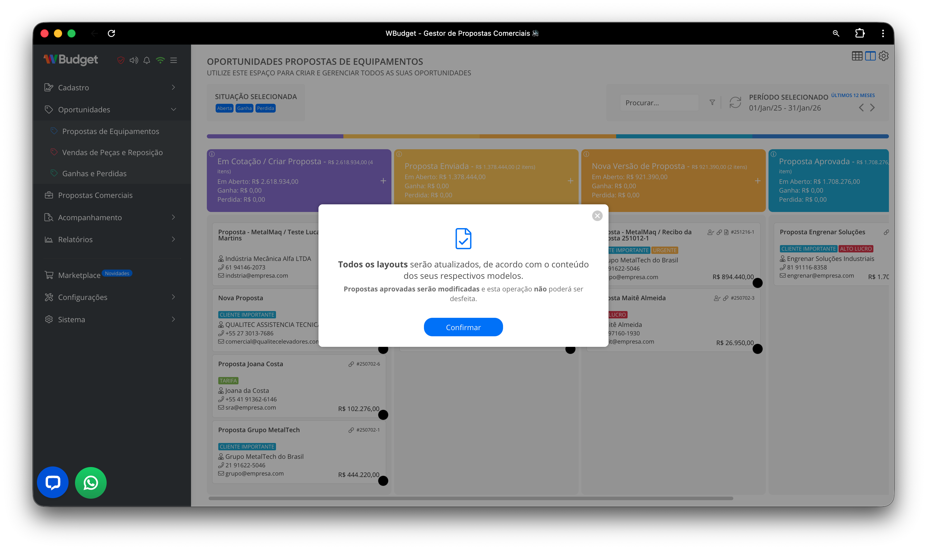 Confirmação de sincronização de conteúdos